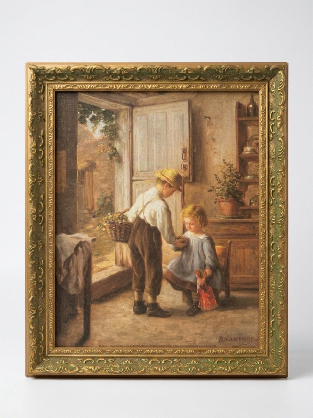 Vintage Of Antique Painting Art Print 19th century For My Sister Signed Framed